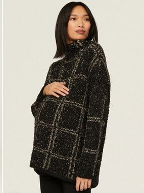 NOM Maternity Lia Cowl Neck Chunky Black Windowpane Sweater